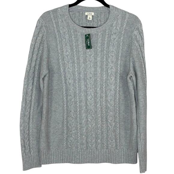 NWT LL Bean Women’s Cable Knit Sweater Gray Cotton New Fisherman - Picture 1 of 7